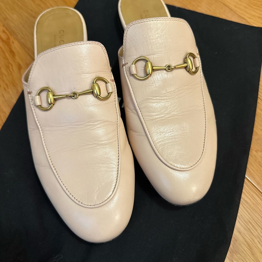 Gucci Light Pink Leather Horsebit Princetown Mules Backless Loafers sz 38.5 / 8 - Picture 4 of 5